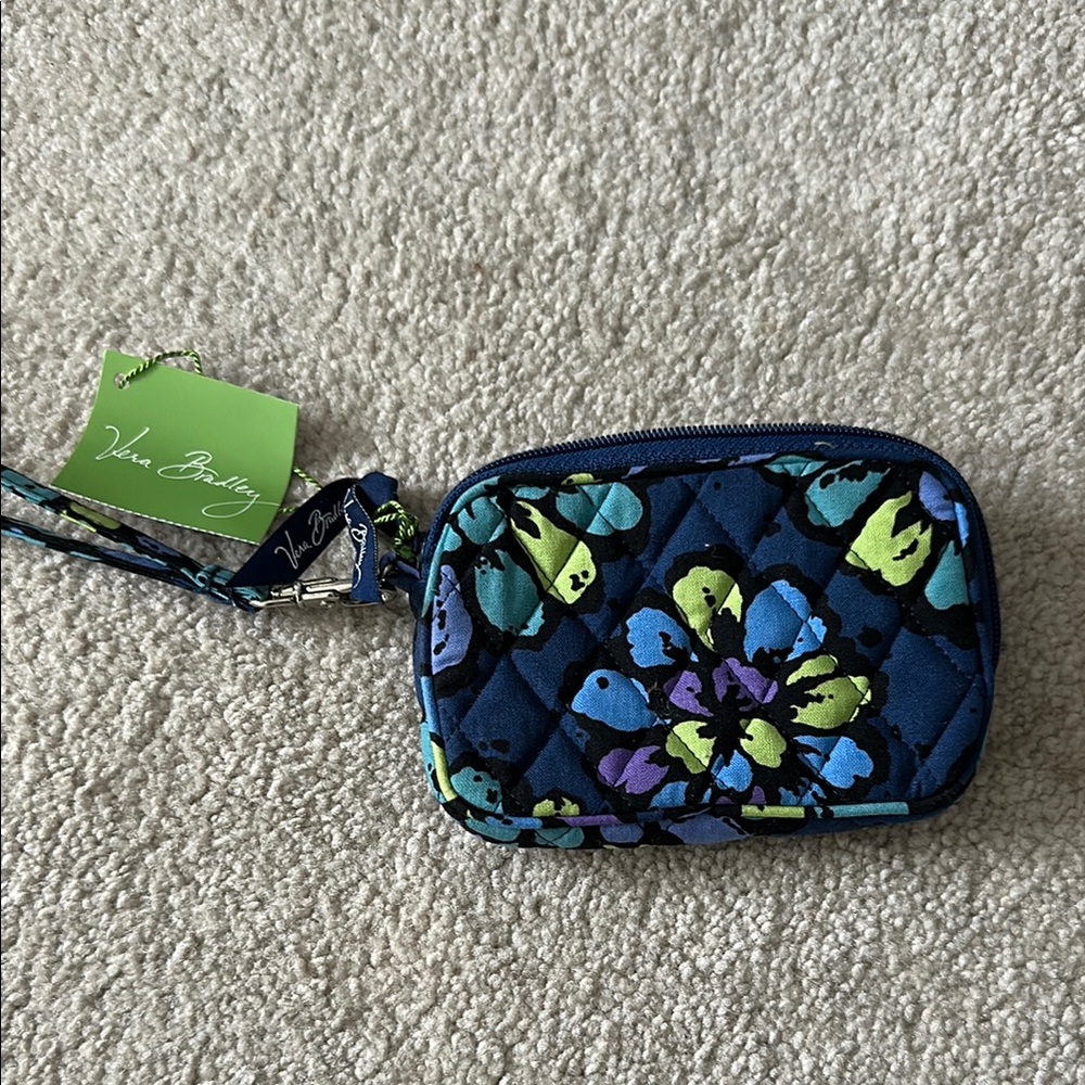 Vera Bradley Blue Quilted Wristlet with Floral Design